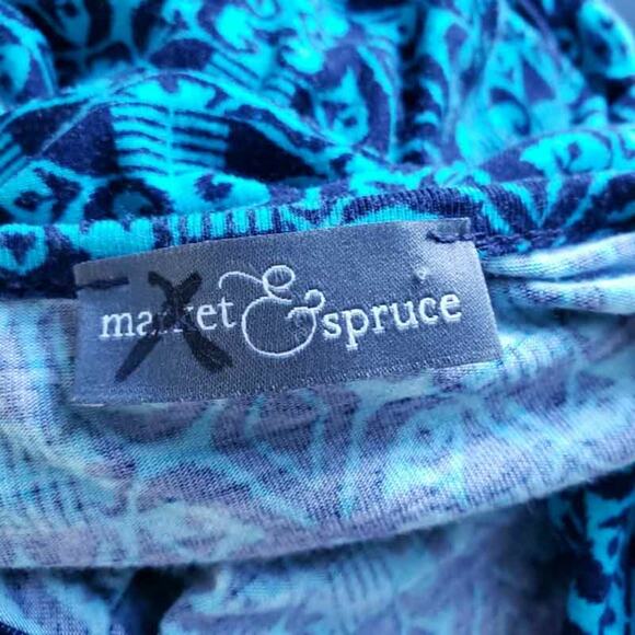 Market & Spruce Faux Wrap Dress O'Hara Ikat LG Blue Tonal, Comfy Knee Length - Picture 5 of 6